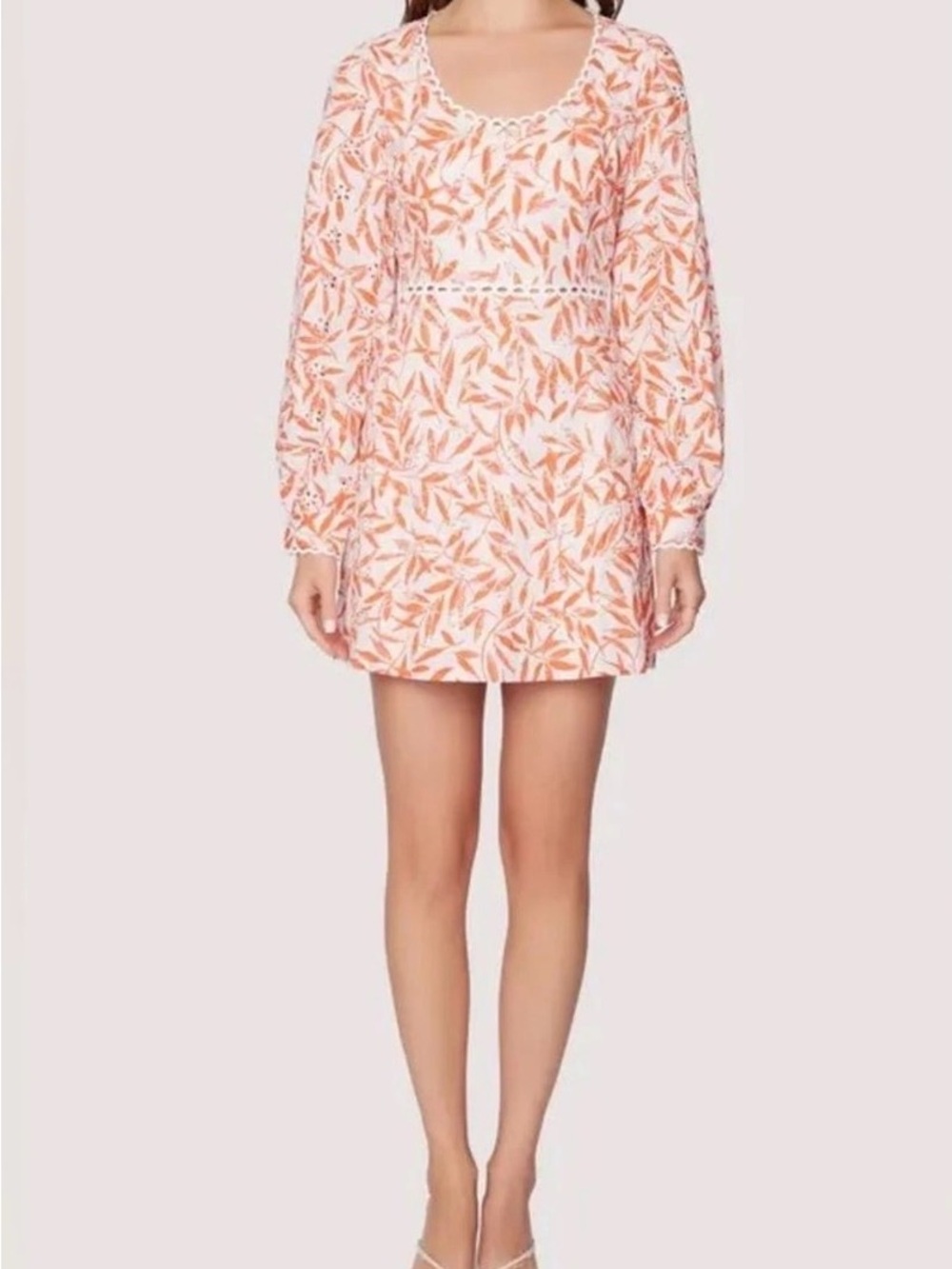 Floral Lace-Trim Mini Dress in Peach